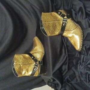 Gold Faux Snakeskin Boots